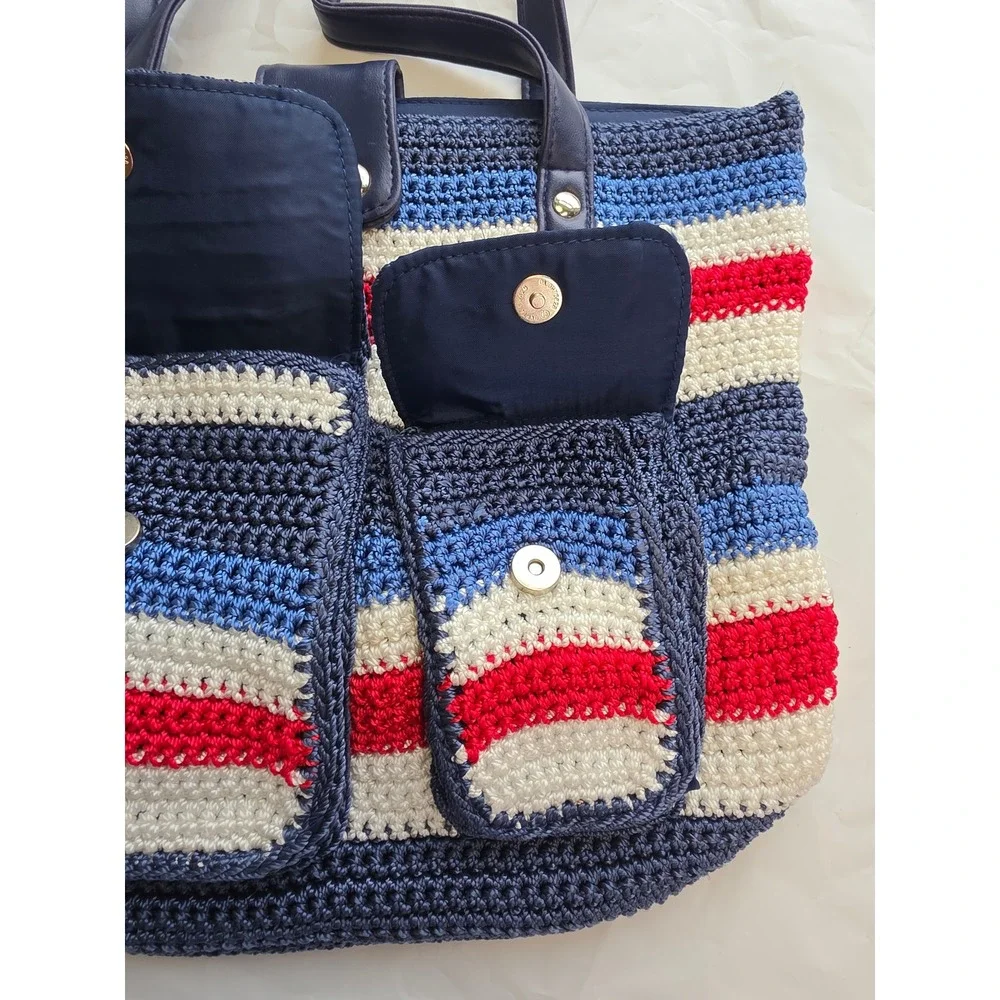 Unbranded Crochet Tote Bag Women Large Multicolor Nautical Striped Excellent